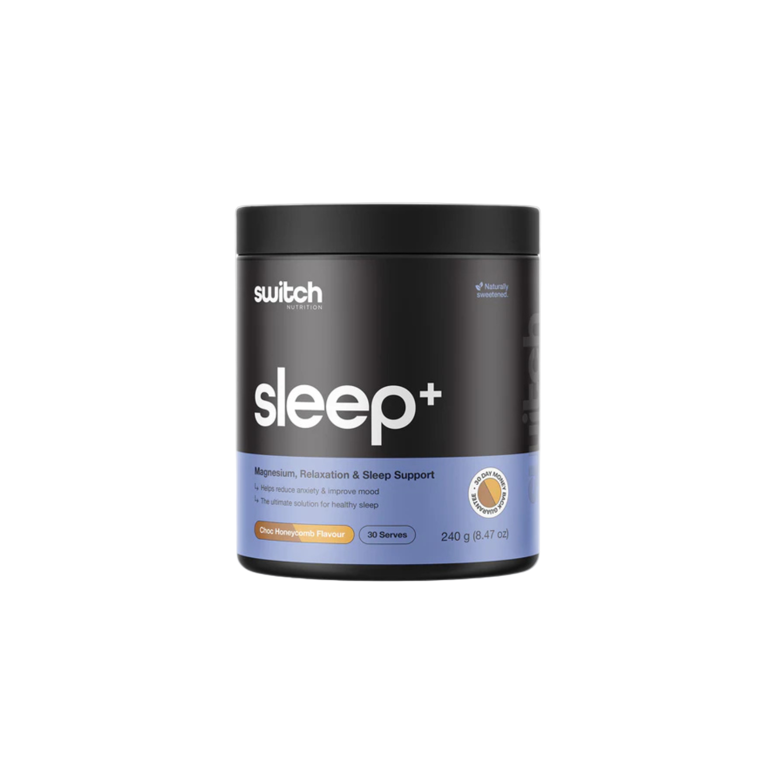 Black container labeled 'switch sleep+' on a white background