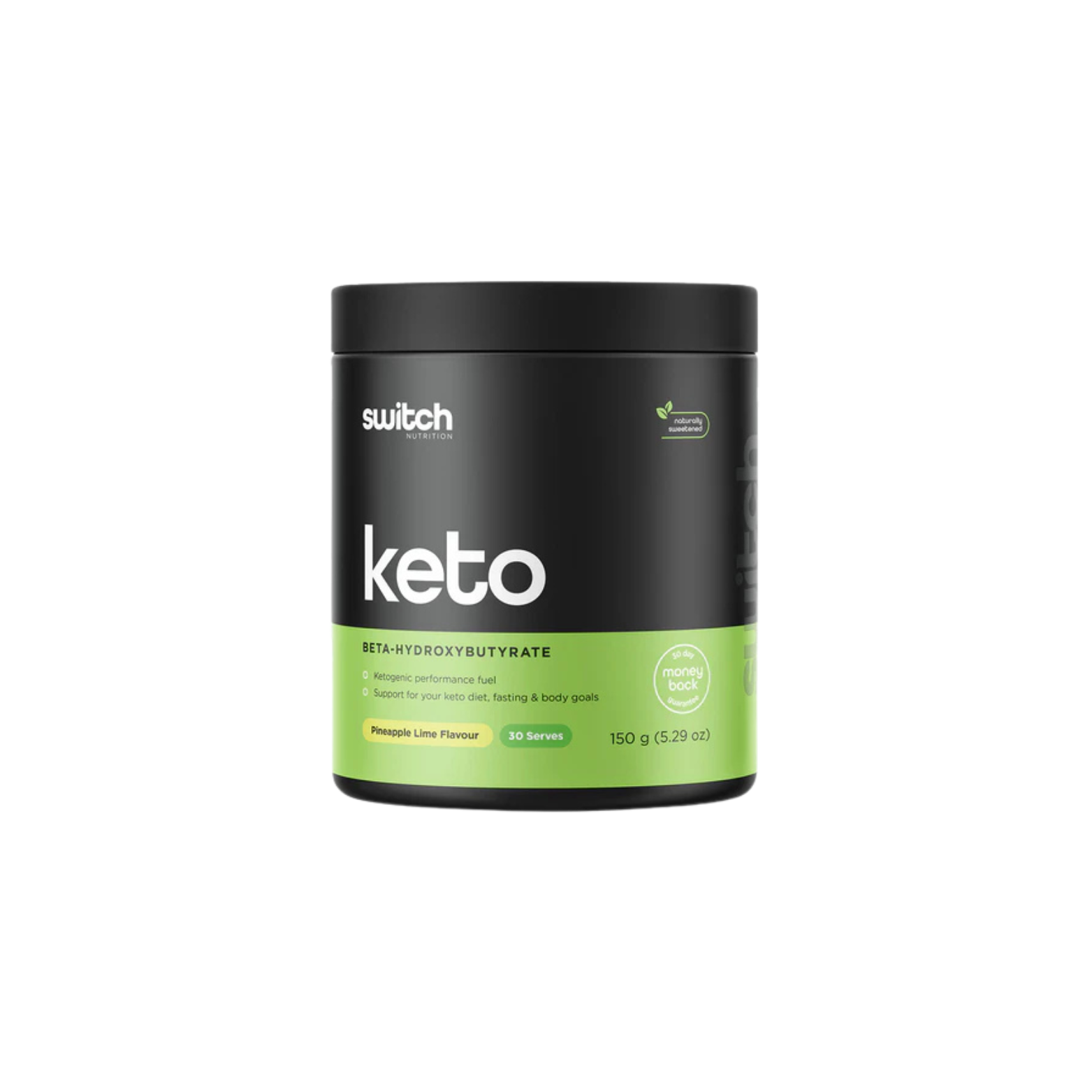Keto supplement container with 'switch' branding on a white background