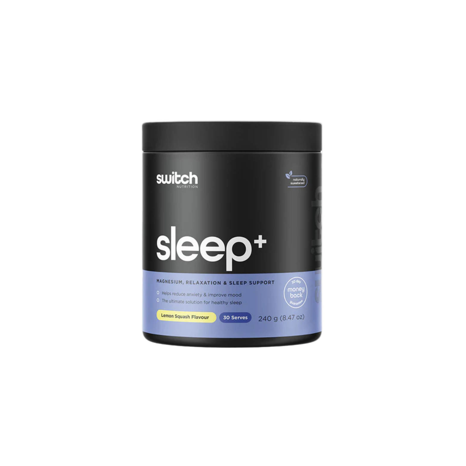 Black container labeled 'switch sleep+' on a white background