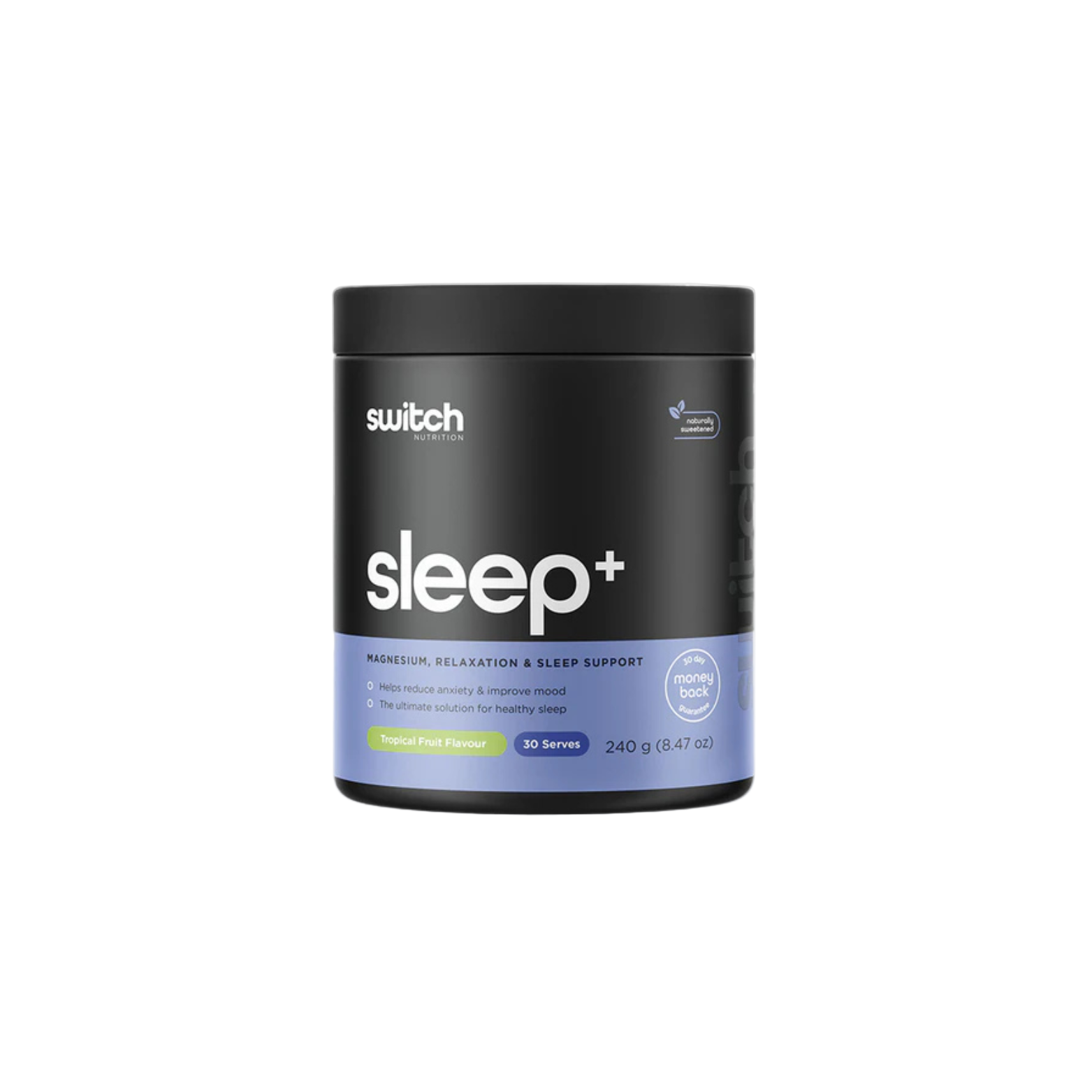 Black container labeled 'switch sleep+' on a white background