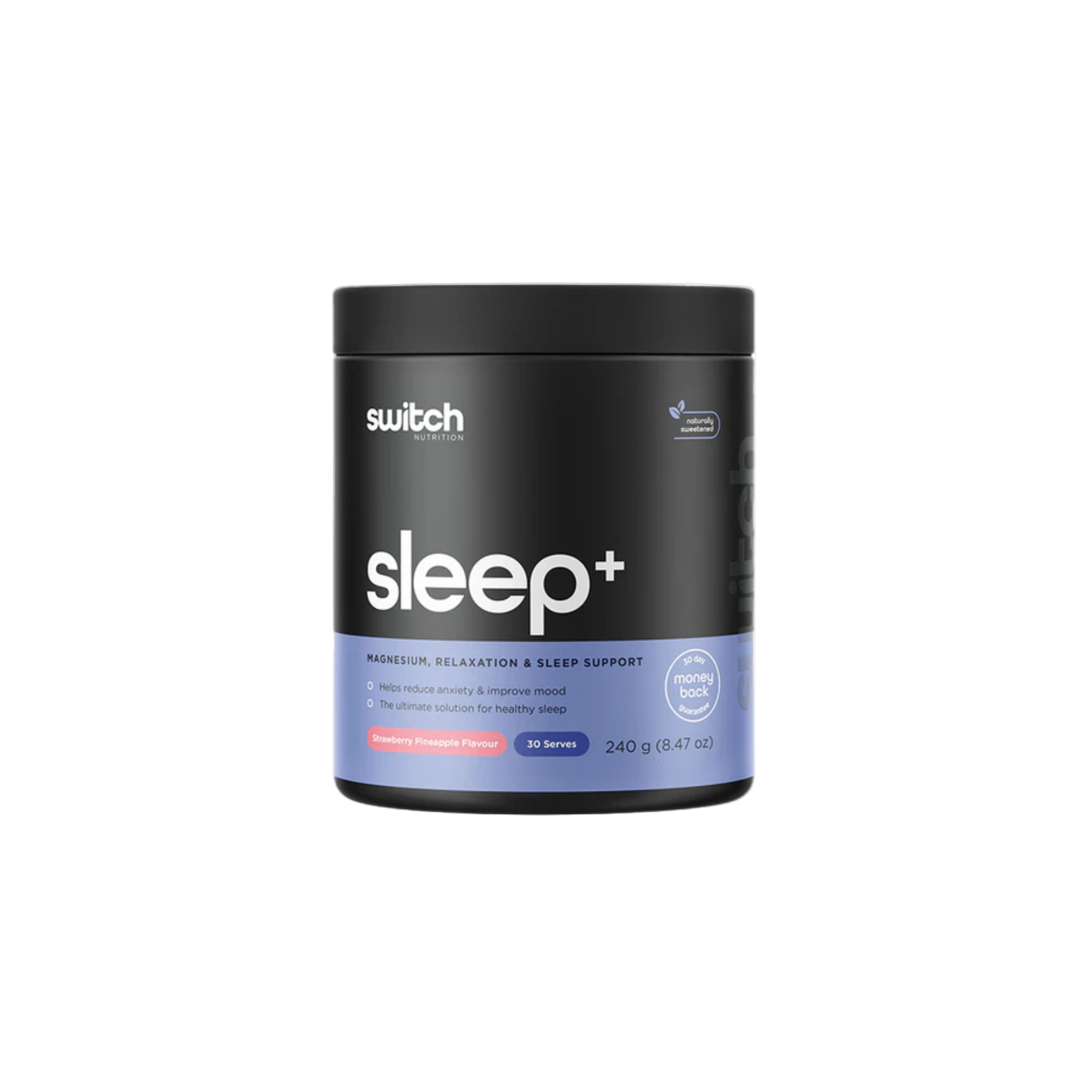 Black container labeled 'switch sleep+' on a white background