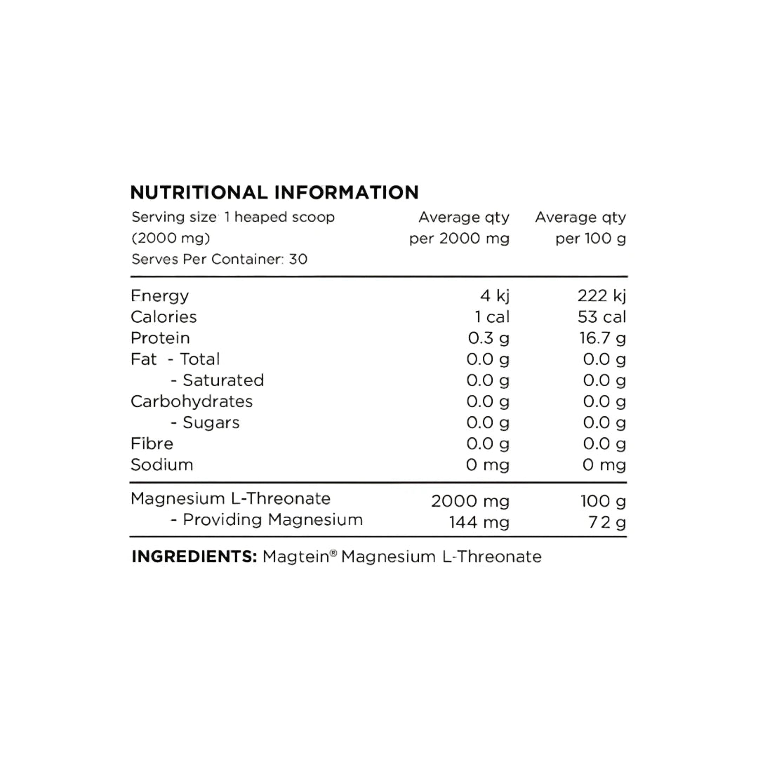 Nutritional information table for a supplement product on a white background