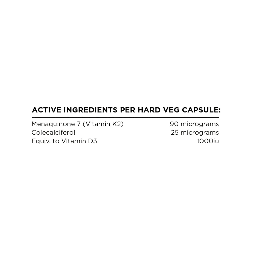 List of active ingredients per hard veg capsule on a white background