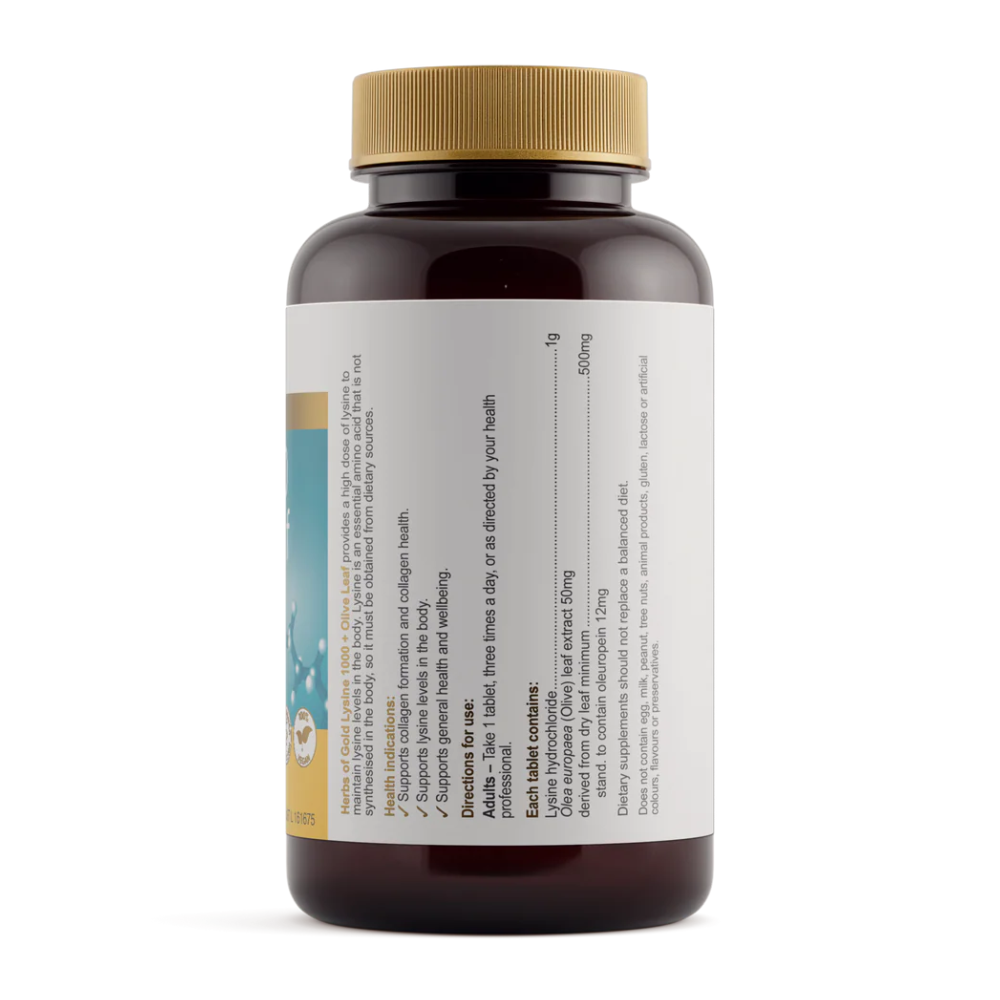 Herbs Of Gold Lysine 1000 + Olive Leaf (100 Tablets)