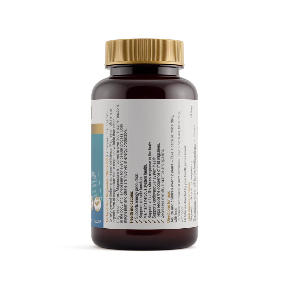 Herbs Of Gold Magnesium Citrate 900 (60 Vege Capsules)