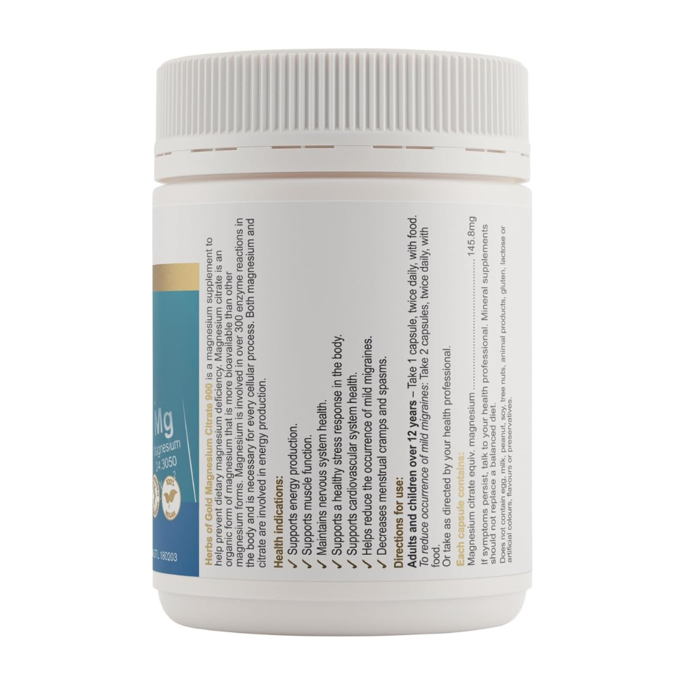 Herbs Of Gold Magnesium Citrate 900 (120 Vege Capsules)