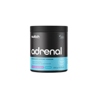 Black and blue container of Adrenal powder by Switch Nutrition on a white background