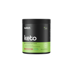 Keto supplement container with black and green label on a white background