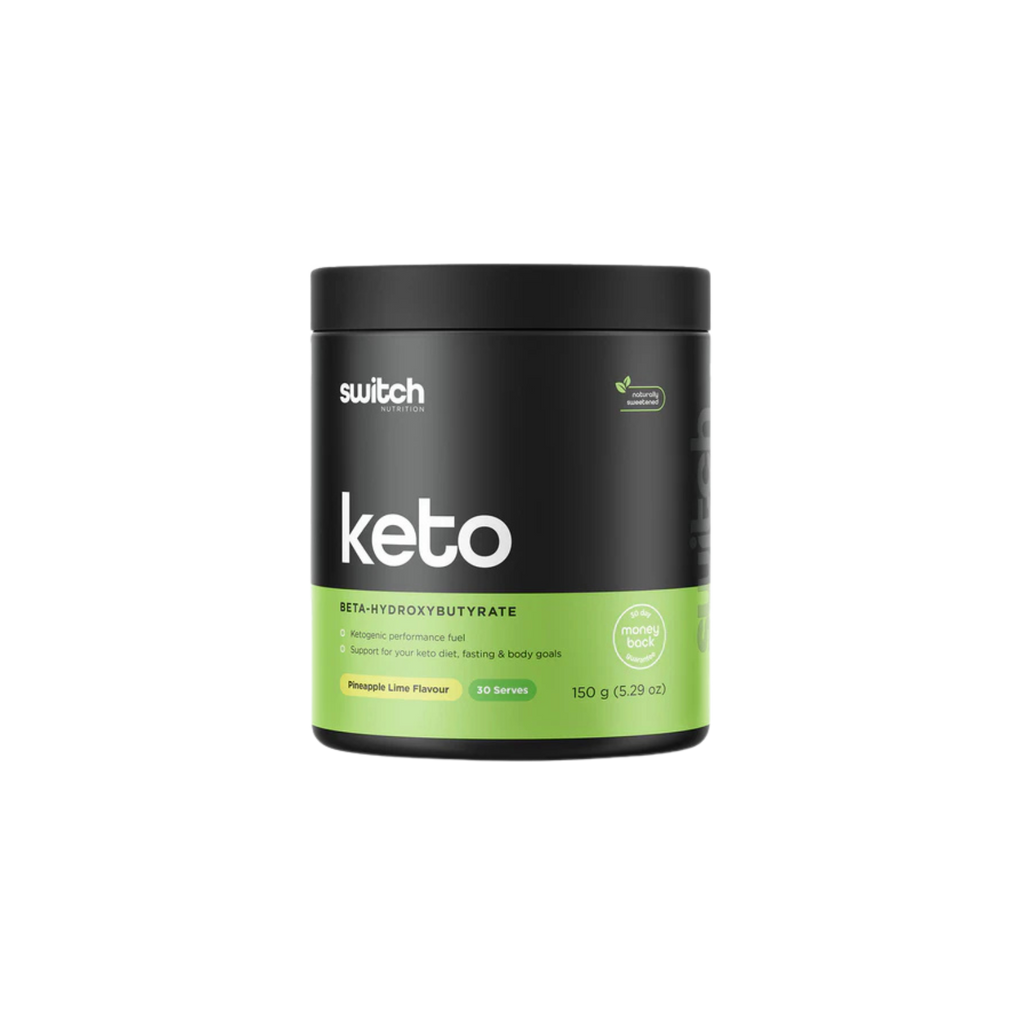 Keto supplement container with 'switch' branding on a white background