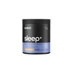 Black and purple container of 'switch+ sleep+' on a white background
