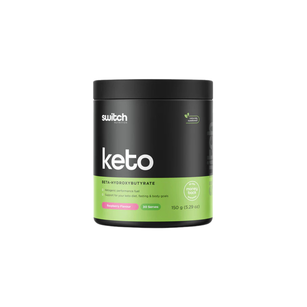 Keto supplement container with 'switch' branding on a white background
