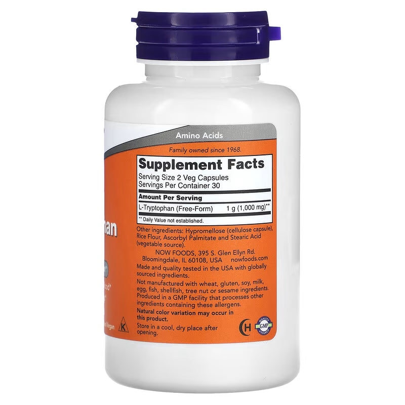 NOW Foods L-Tryptophan 500 mg (60 Veg Capsules)