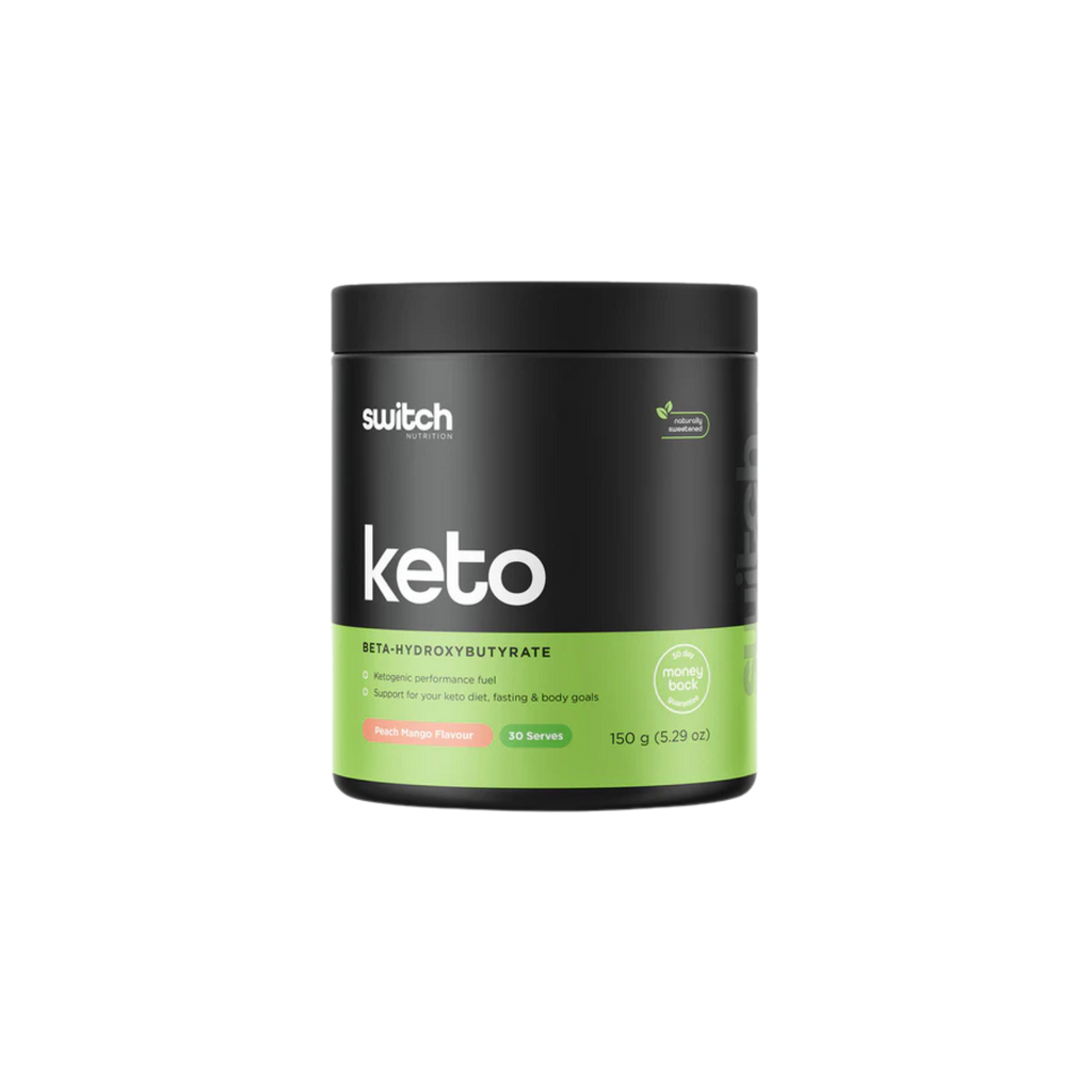 Keto supplement container with 'switch' branding on a white background