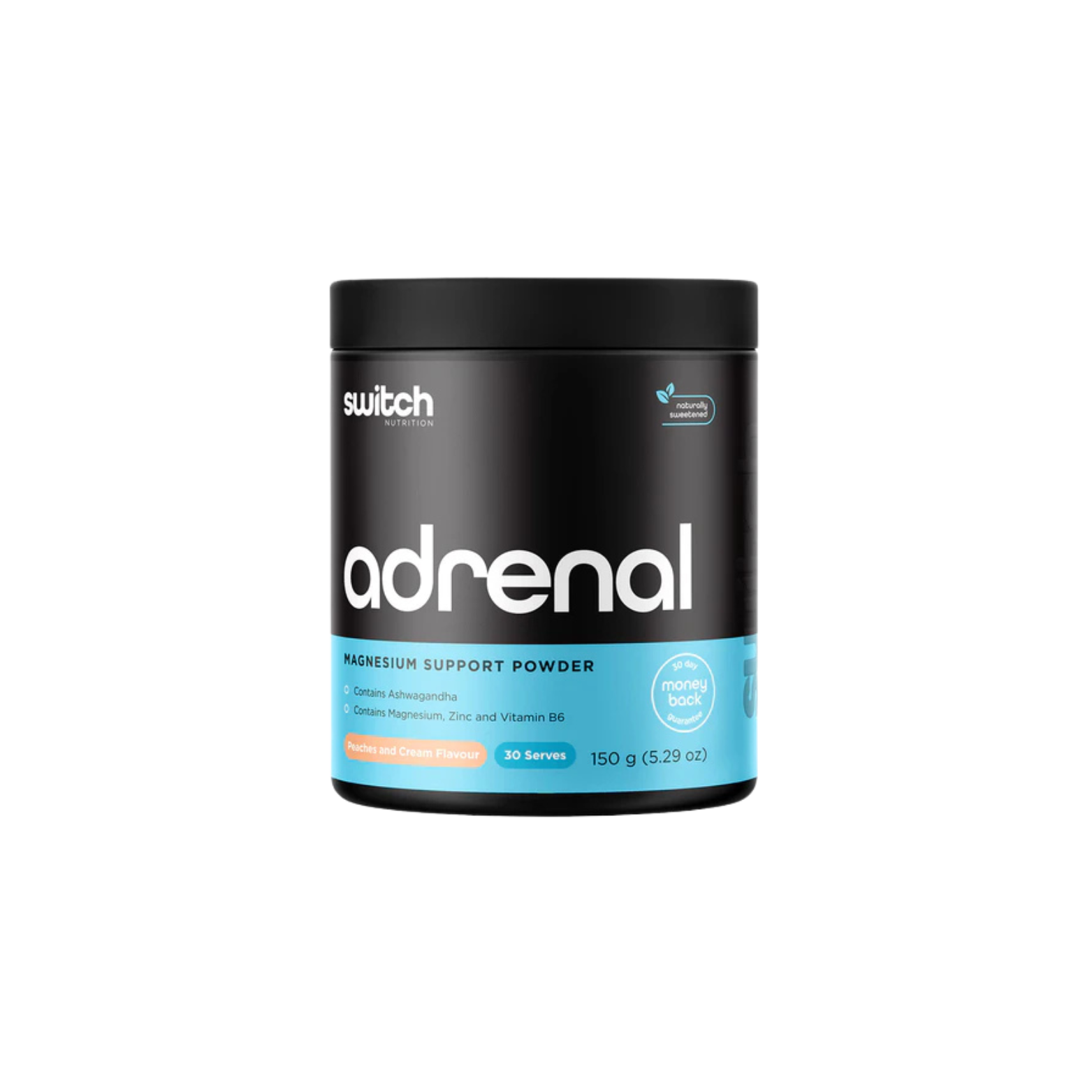 Adrenal support powder container with 'switch' branding on a white background