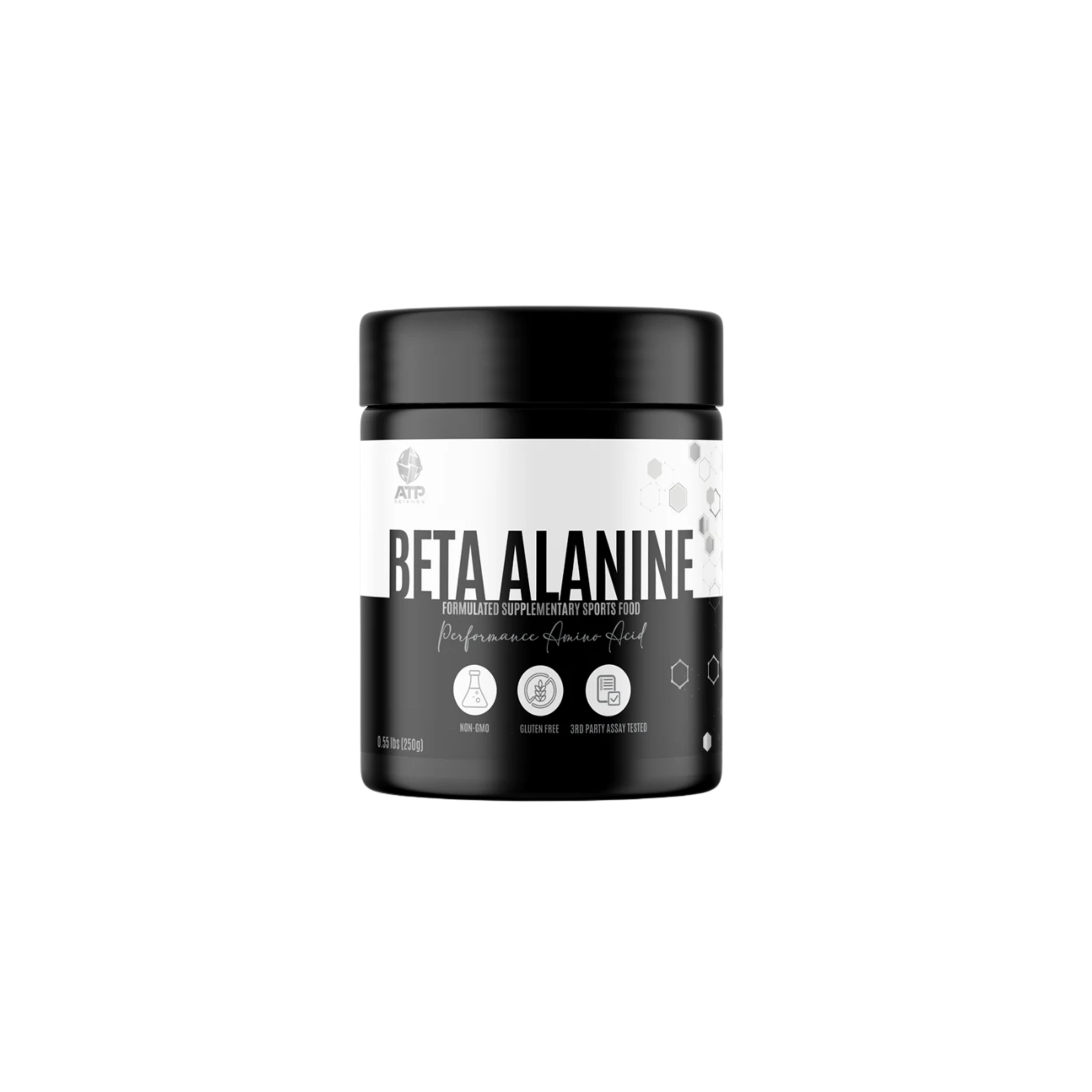 Black and white container labeled 'Beta Alanine' on a white background