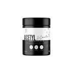 Black and white supplement container labeled 'Acetyl L-Carnitine' on a white background