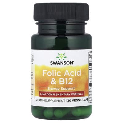 Swanson Folic Acid & B12 30 Veggie caps