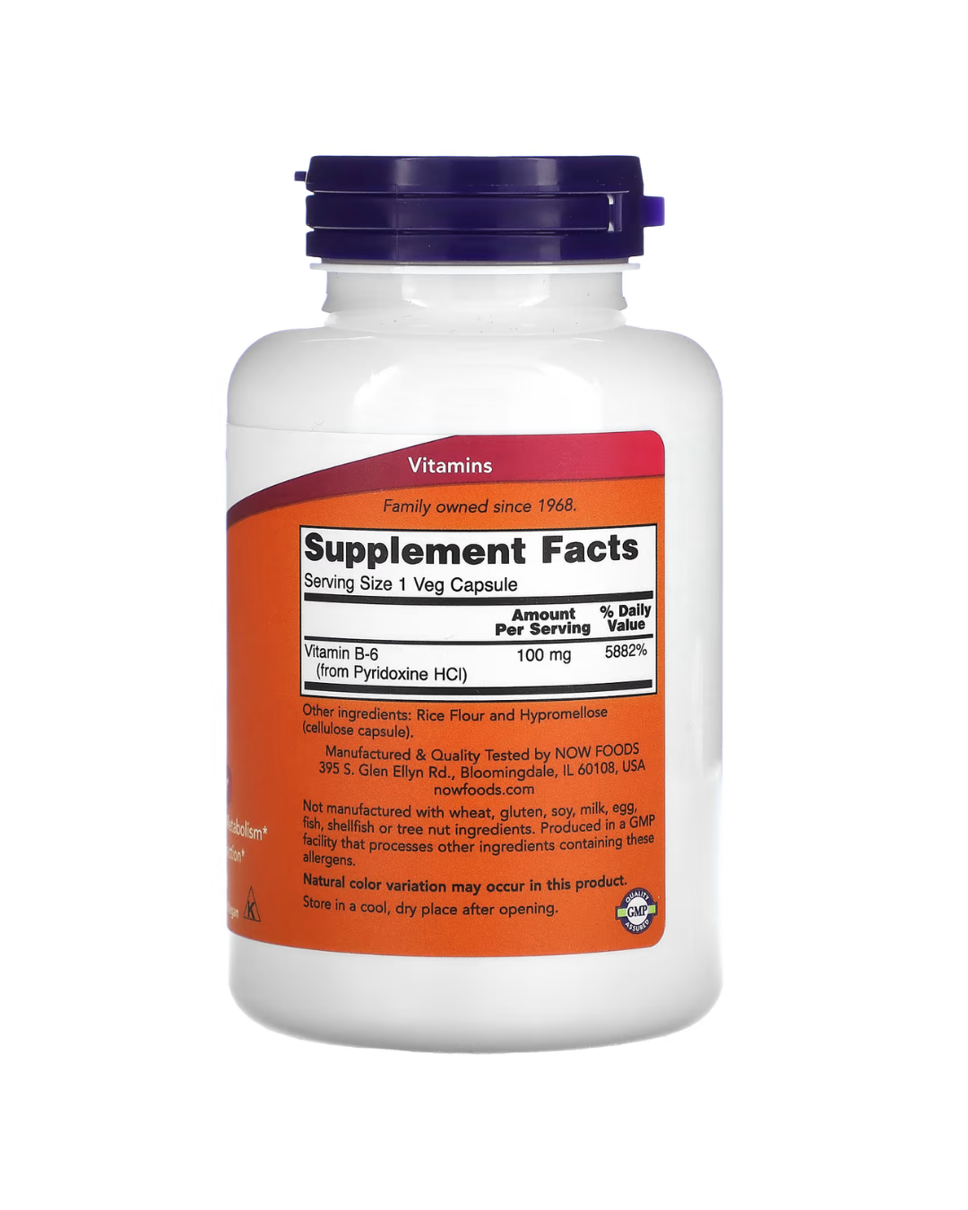 NOW Foods B‑6 100 mg – 250 Veg Capsules