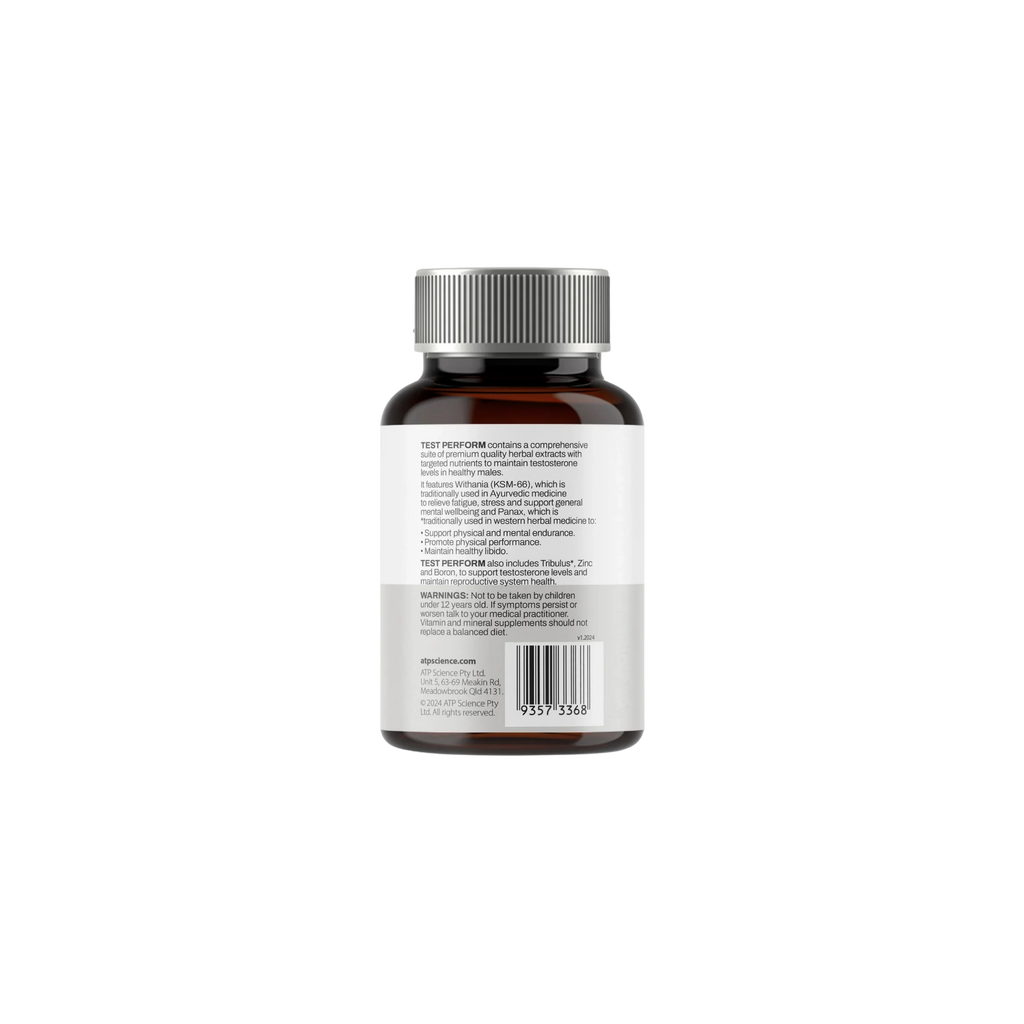 Brown supplement bottle with label on a white background