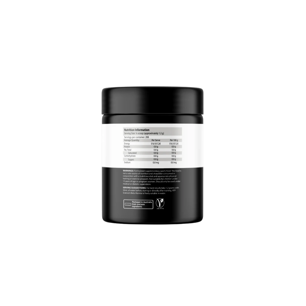 Black container with nutritional information label on a white background