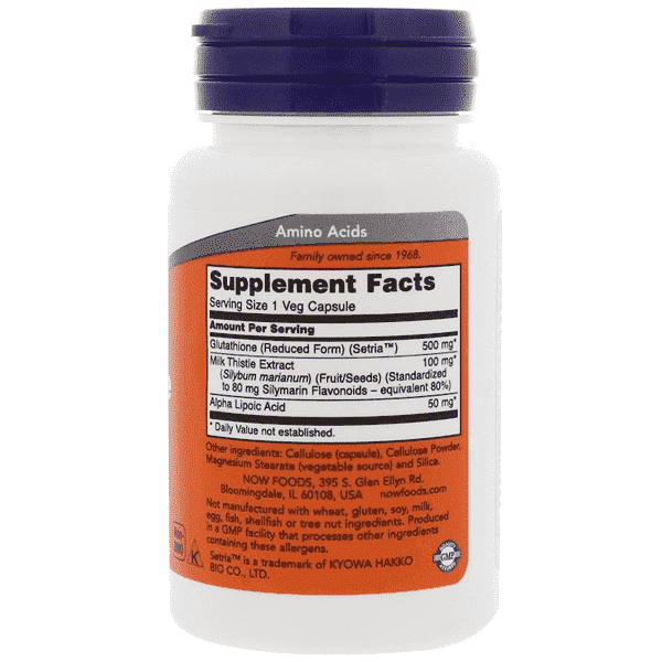 NOW Supplements, Glutathione 500 mg, 30 Veg Capsules