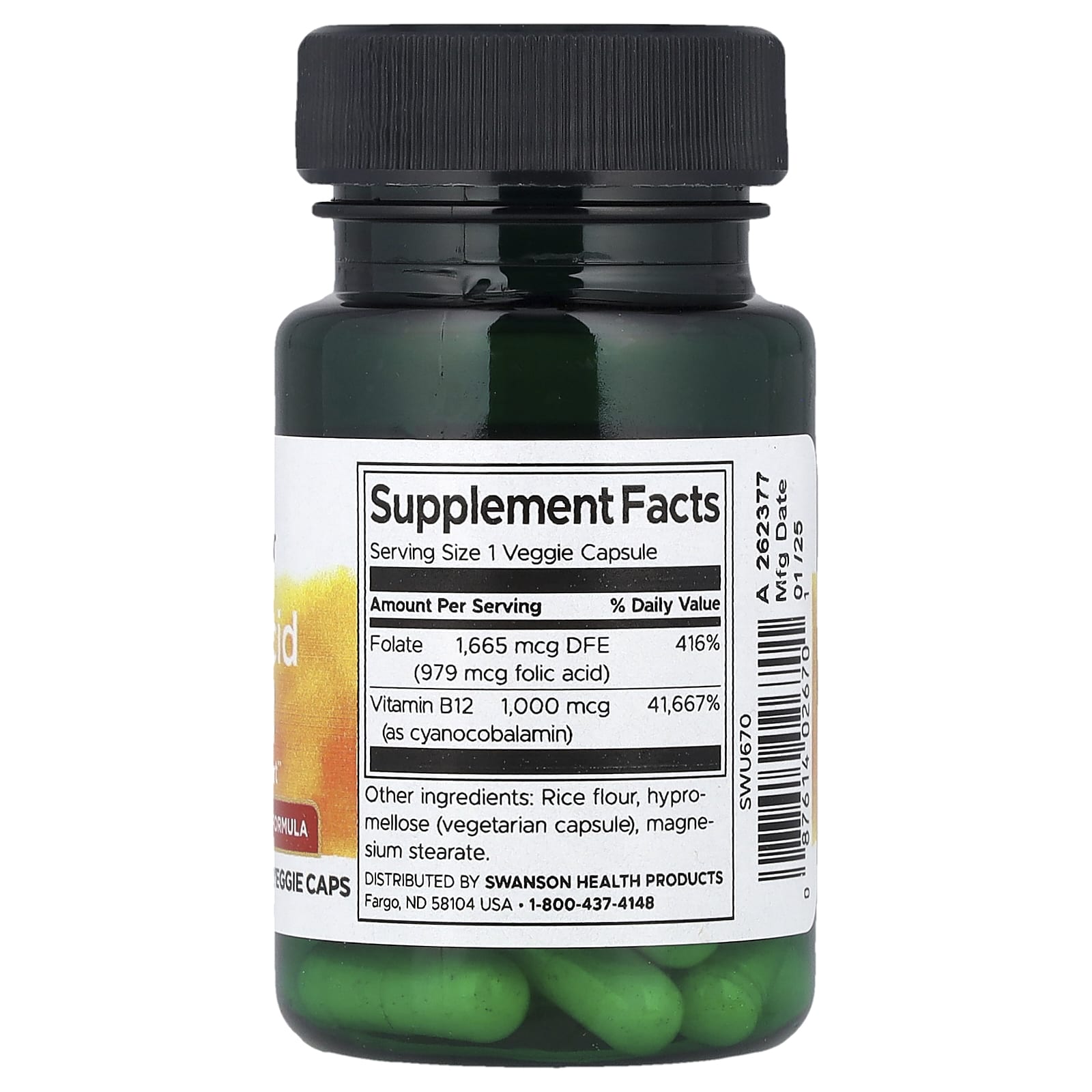 Swanson Folic Acid & B12 30 Veggie caps