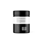 Black container with white label on a white background
