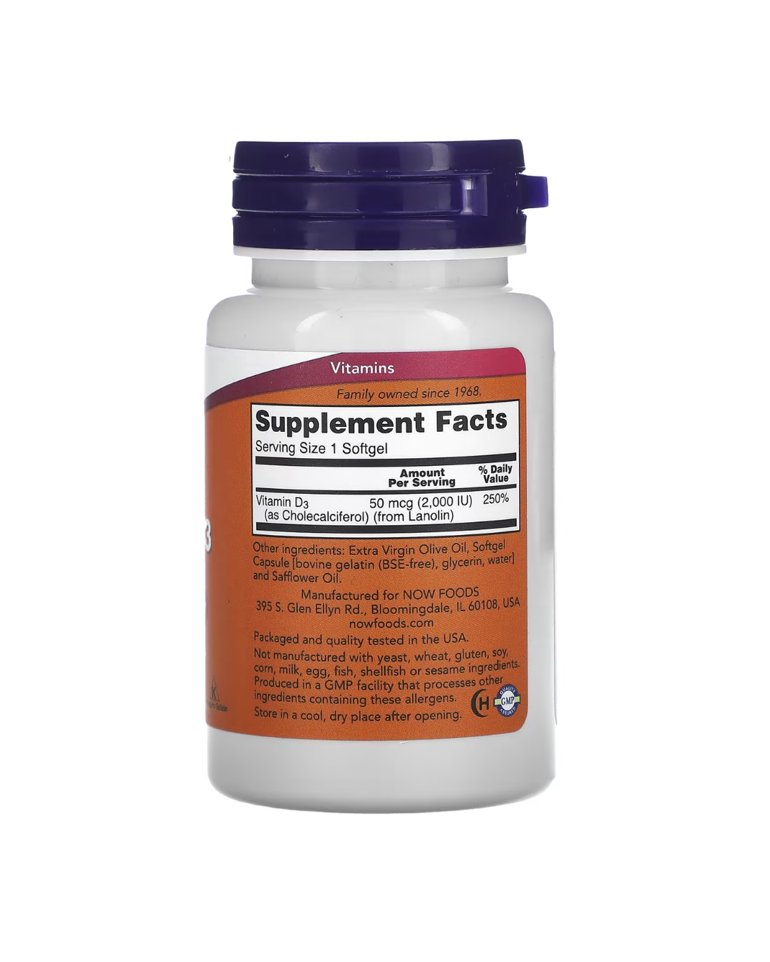 Now Foods Vitamin D-3 2000 IU (120 Softgels)