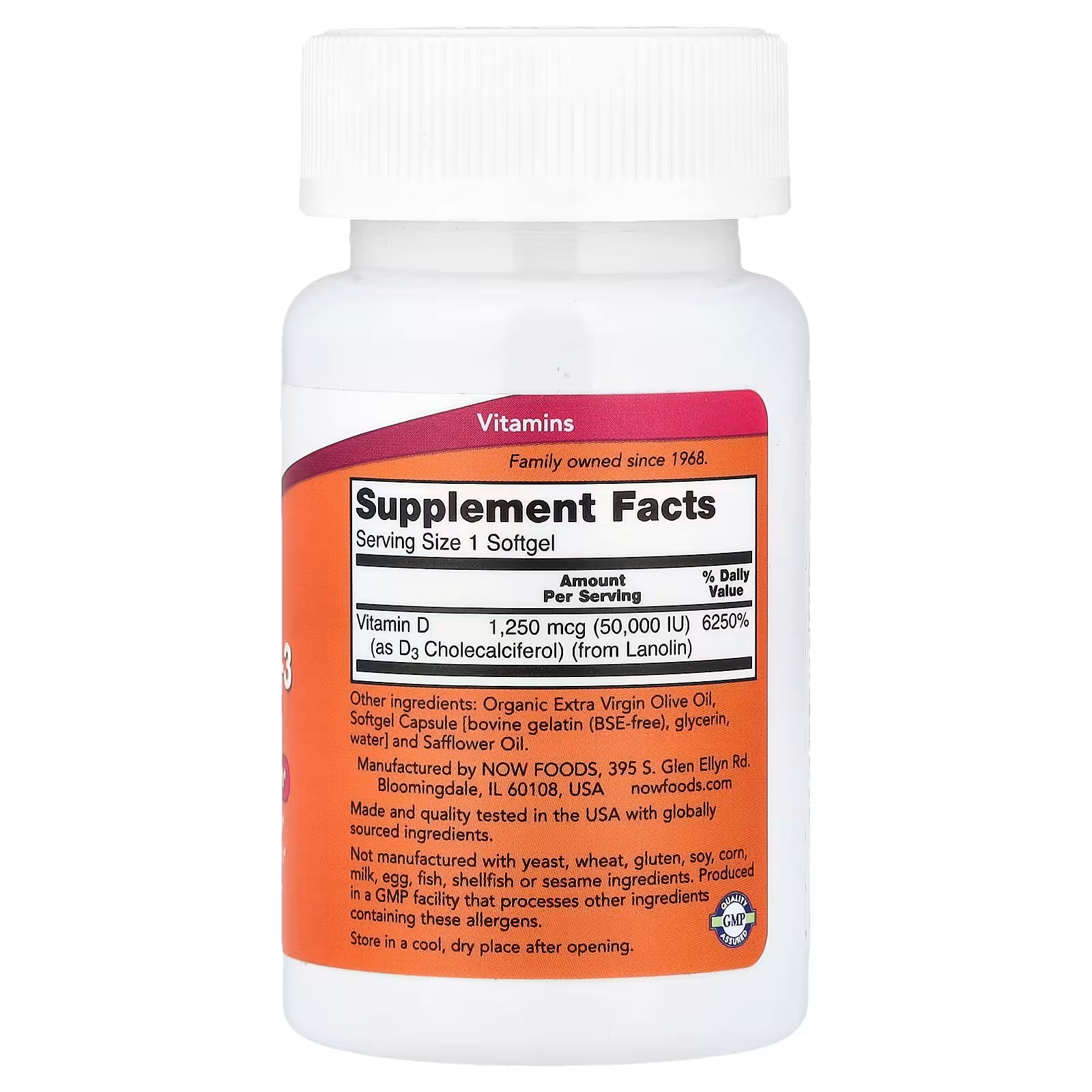 NOW Foods, Vitamin D-3, Max Potency, 50,000 IU, 50 Softgels