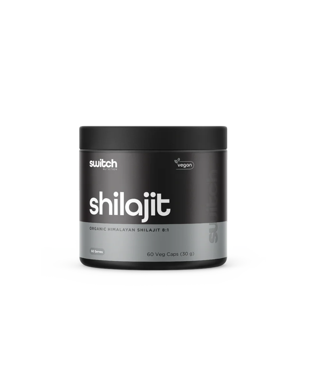 Shilajit supplement container with 'switch' branding on a white background