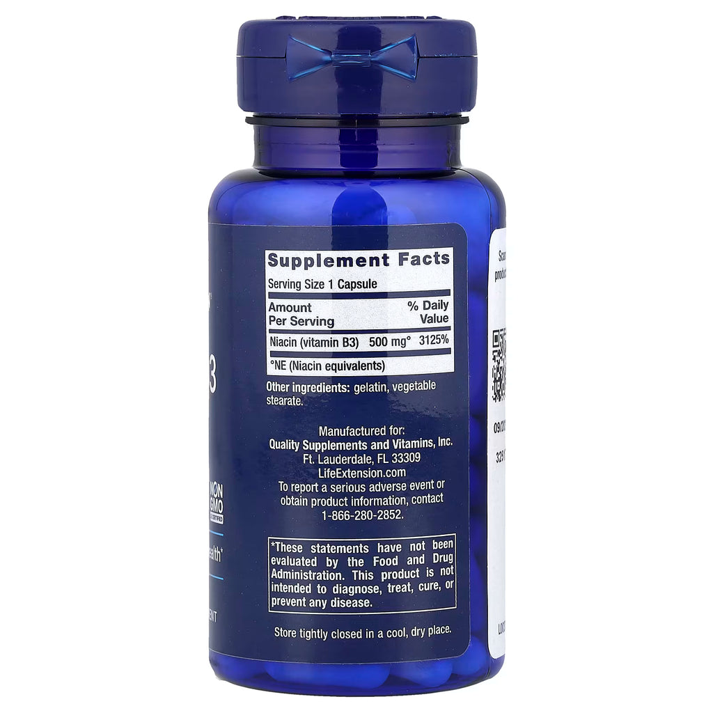 Life Extension, Vitamin B3 Niacin, 500 mg, 100 Capsules