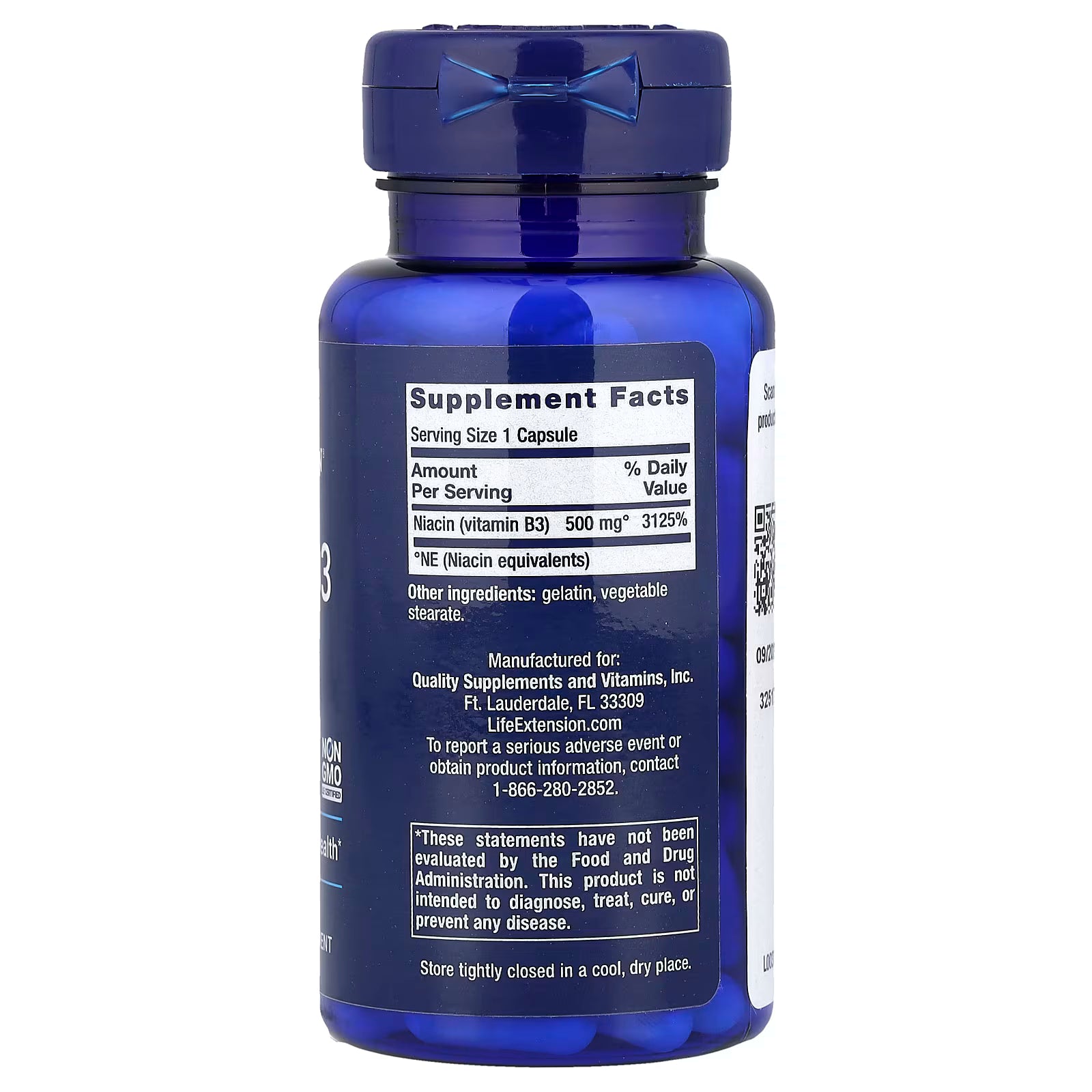 Life Extension, Vitamin B3 Niacin, 500 mg, 100 Capsules