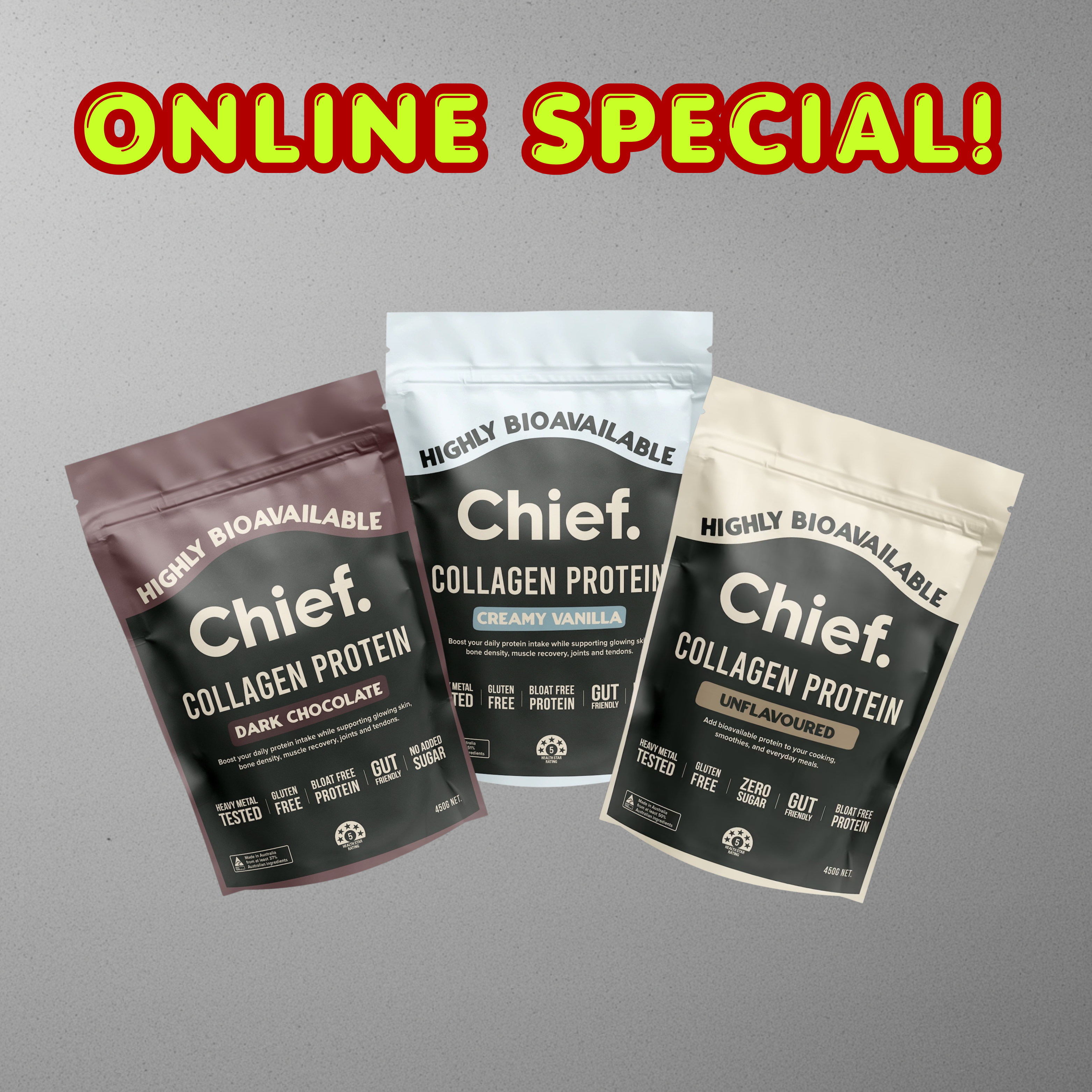CHIEF Grass-fed Collagen Protein Powder 450g- ONLINE ONLY Deal!