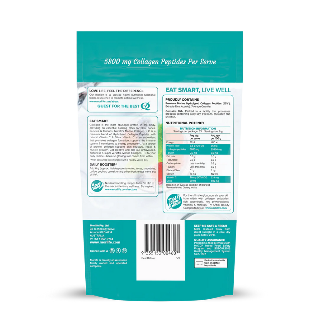 Morlife Marine Collagen + C Unflavoured 200g