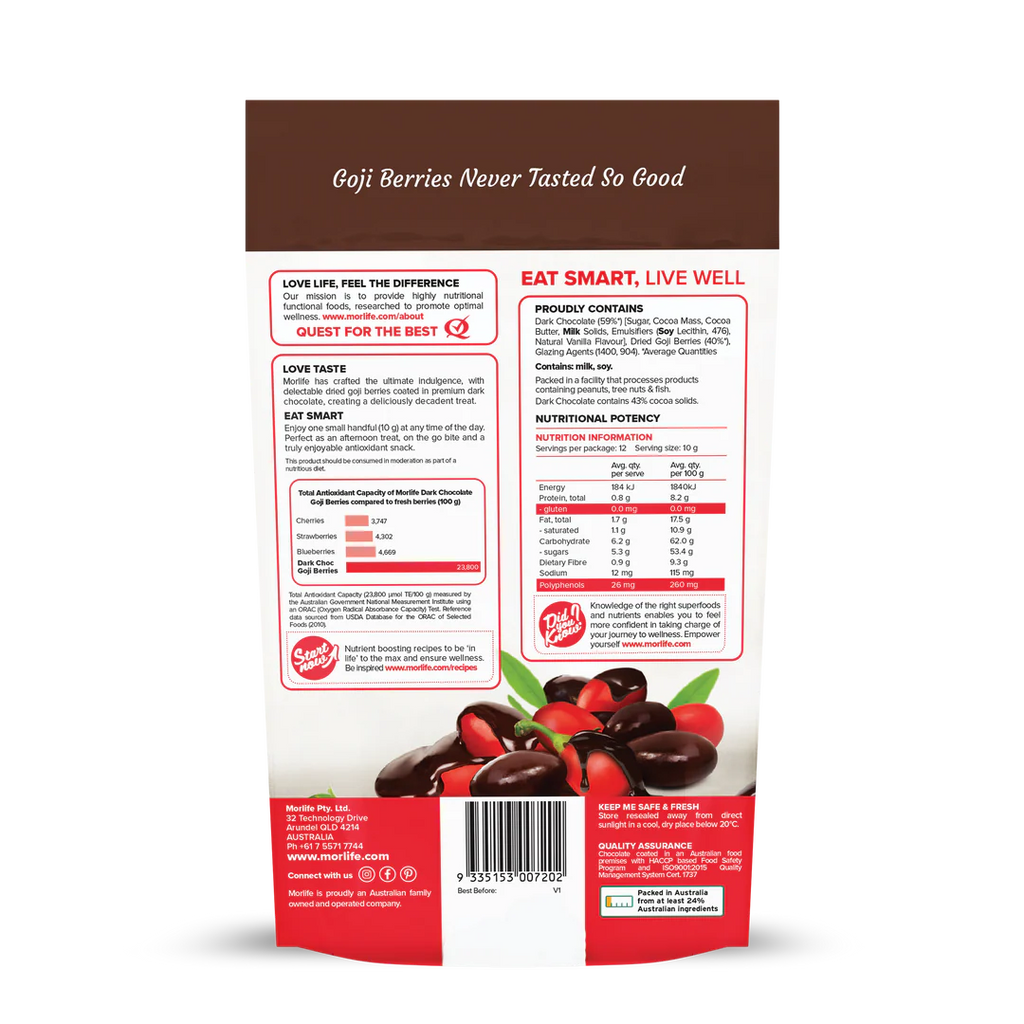 Morlife Dark Chocolate Goji Berries 150g
