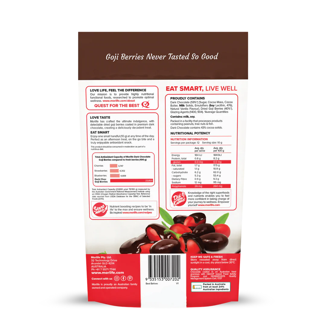 Morlife Dark Chocolate Goji Berries 150g