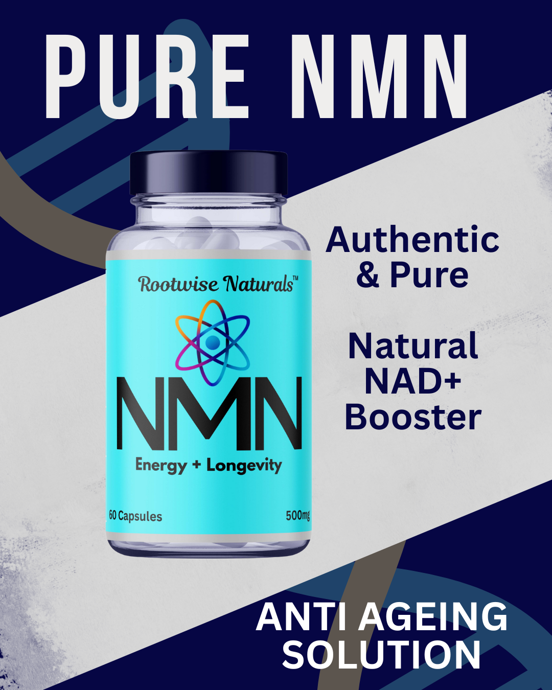 Rootwise Naturals™ NMN 500mg | NAD+ Booster for Energy & Longevity (60 Capsules)