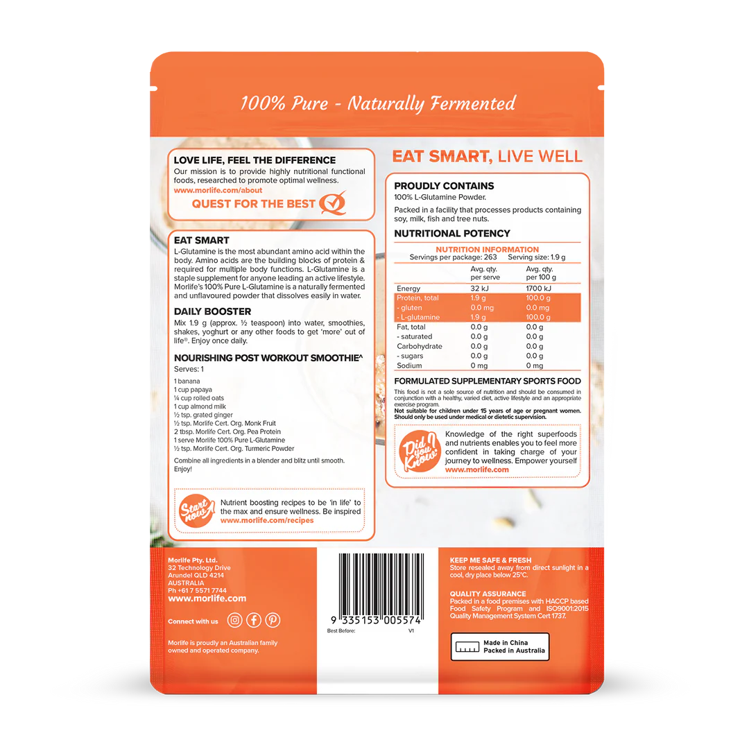 Morlife 100% Pure L-Glutamine Unflavoured 500g
