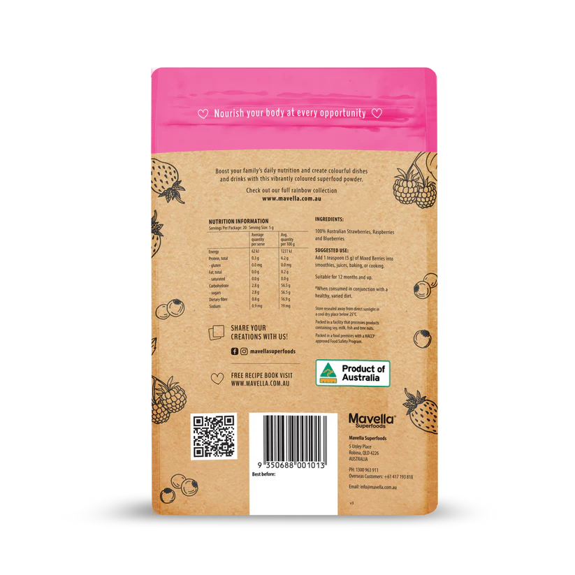 MAVELLA SUPERFOODS Australian Mixed Berries 100g