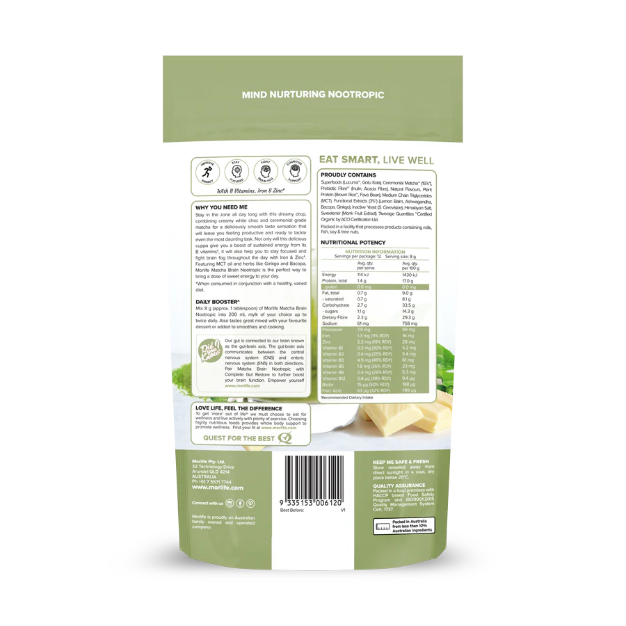 Morlife Matcha Brain Nootropic White Chocolate 100g