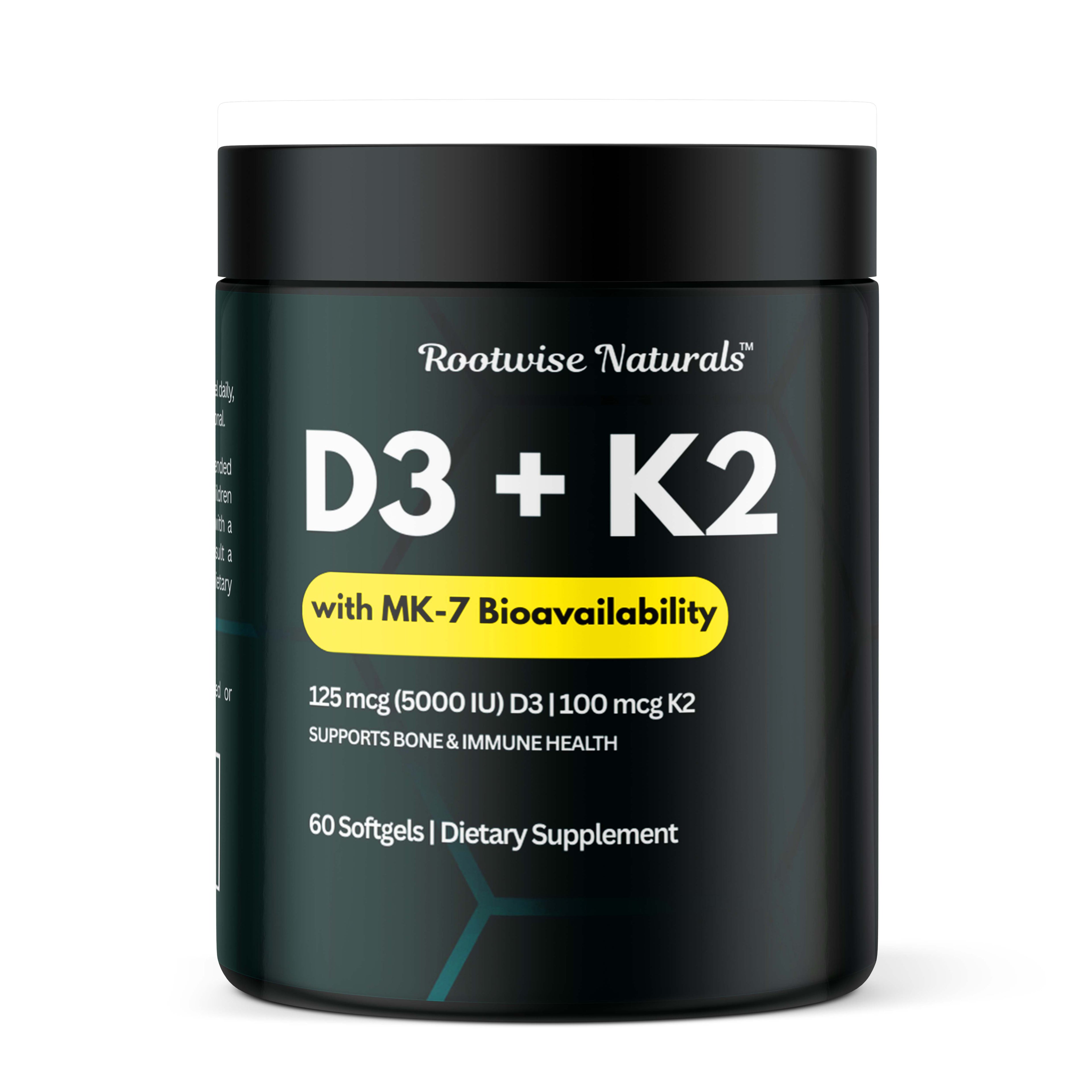 Rootwise Naturals™ D3 + K2 (with MK-7 Bioavailability) 60 Softgels
