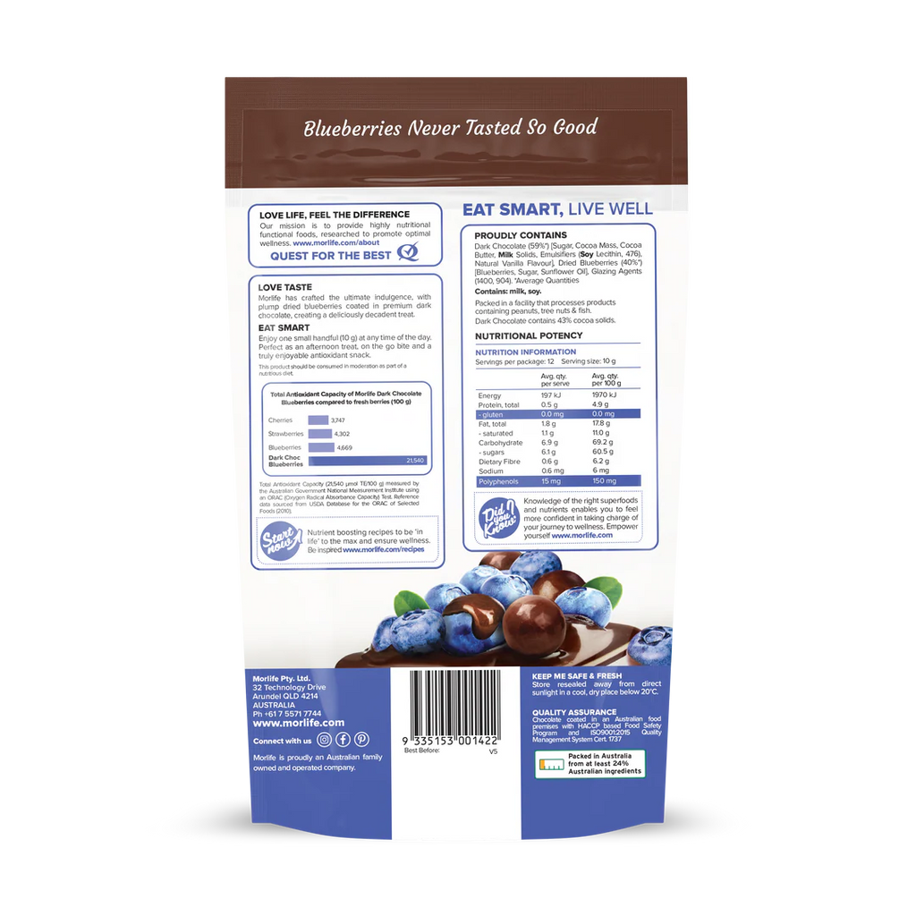 Morlife Dark Chocolate Blueberries 125g