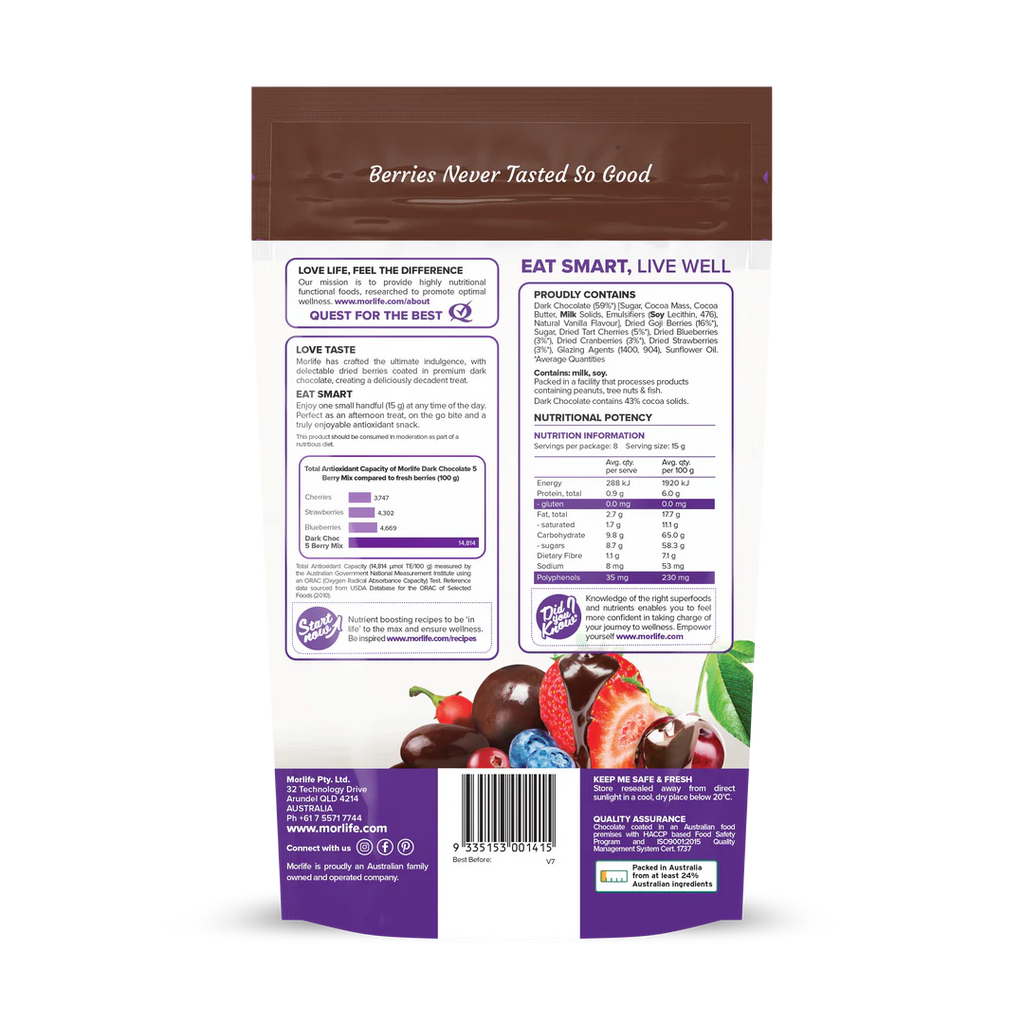Morlife Dark Chocolate 5 Berry Mix 125g
