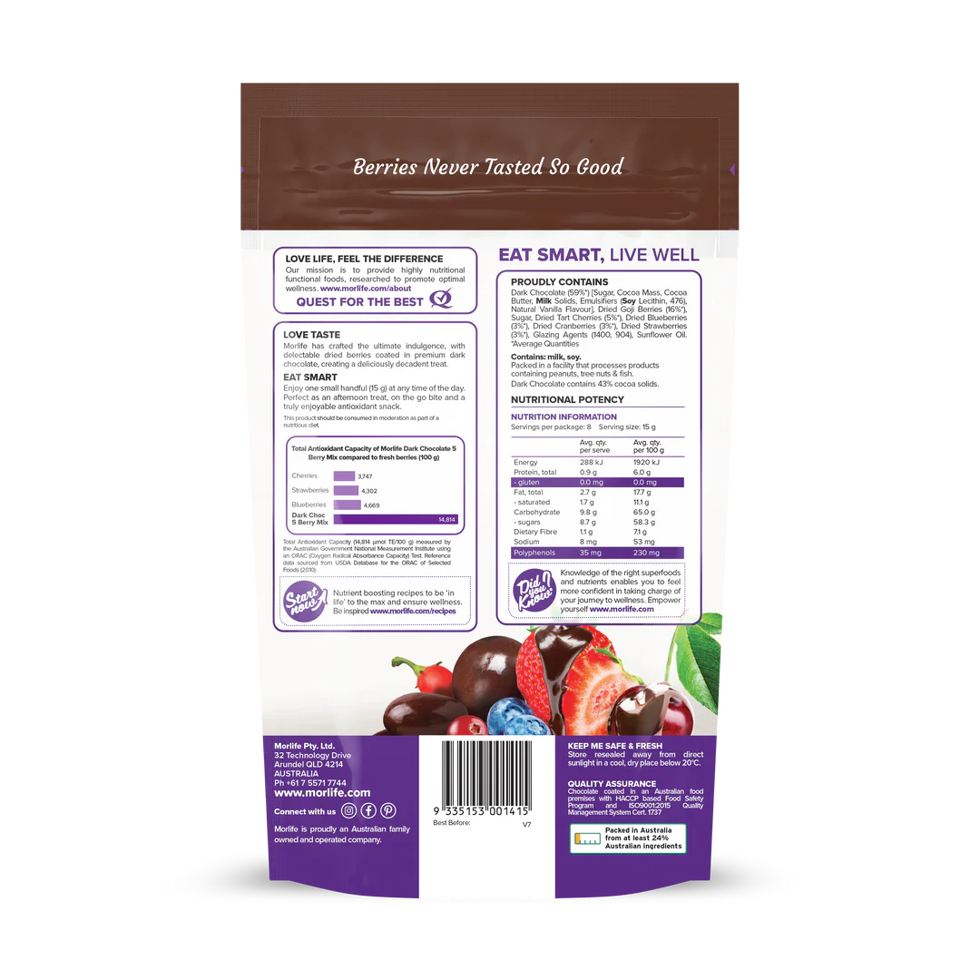 Morlife Dark Chocolate 5 Berry Mix 125g