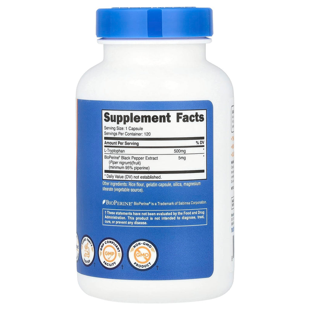 Nutricost, L-Tryptophan, 500 mg, 120 Capsules