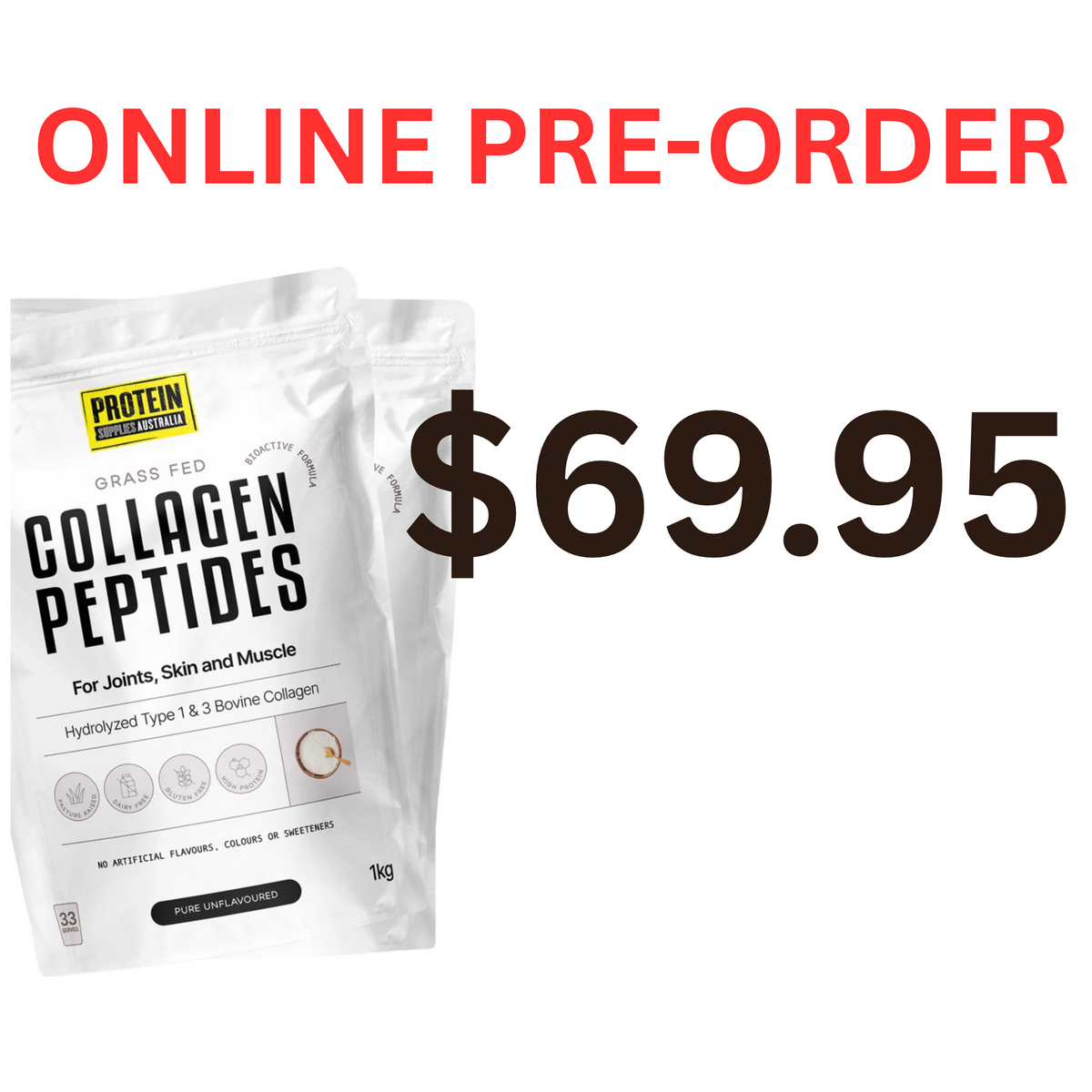 Protein Supplies Australia COLLAGEN PEPTIDES PURE PSA 1KG UNFLAVORED