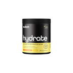 Black and yellow container of 'switch' hydrate electrolyte rehydration blend on a white background