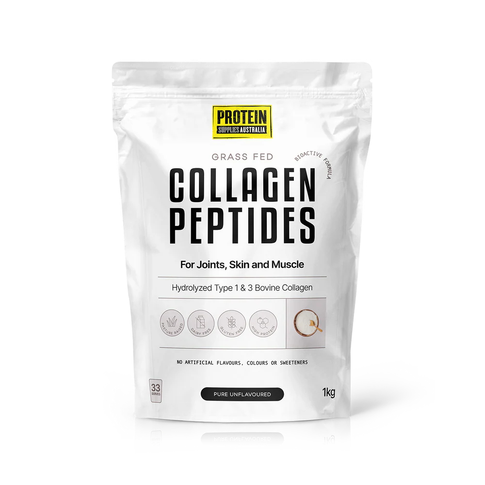 Package of Protein Australia Grass Fed Collagen Peptides on a white background