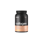 Black and pink supplement container labeled 'collagen' on a white background