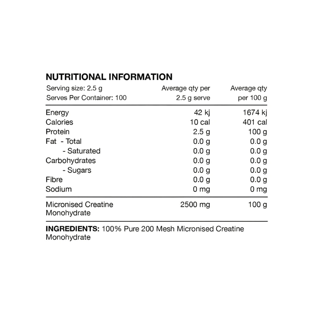 Nutritional information label for a product with detailed breakdown of macronutrients and micronutrients.
